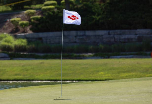Dow Championship Midland, MI - JUNE 13: The flag for the 18th hole flaps in the breeze during the third round of the Dow Championship at Midland Country Club on June 13, 2026 in Midland, Michigan. Midland Michigan United States  Copyright: xAmyxLemusx originalFilename:lemus-dowchamp260613_npi17.jpg