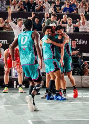 BASKETBALL - FIBA 3x3 World Tour VIENNA,AUSTRIA,13.JUN.26 - BASKETBALL - FIBA 3x3 World Tour. Image shows the rejoicing of Vienna.  GEPAxpictures xEdgarxEisner