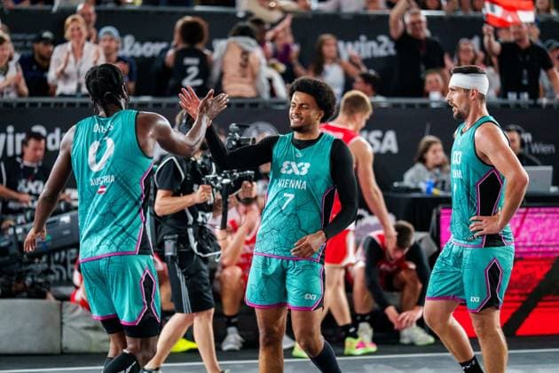 BASKETBALL - FIBA 3x3 World Tour VIENNA,AUSTRIA,13.JUN.26 - BASKETBALL - FIBA 3x3 World Tour. Image shows the rejoicing of Vienna.  GEPAxpictures xEdgarxEisner