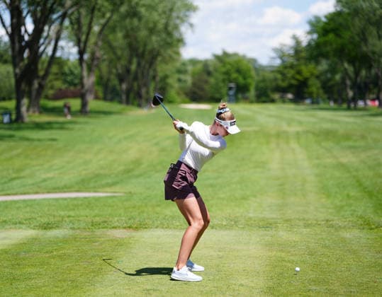 MIDLAND, MI - JUNE 13: LPGA, Golf Damen golfer Nelly Korda plays her tee shot on the 10th hole on June 13, 2026, during the third round of the LPGA Dow Championship at Midland Country Club in Midland, Michigan. (Photo by Brian Spurlock Icon Sportswire) GOLF: JUN 13 LPGA Dow Championship EDITORIAL USE ONLY Icon26061311