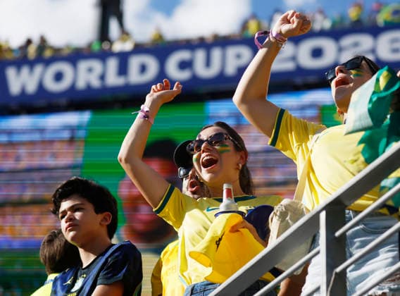 Fans of Brazil show their support before the start of a FIFA World Cup, WM, Weltmeisterschaft, Fussball match between Brazil and Morocco at MetLife Stadium in East Rutherford, New Jersey, on Saturday, June 13, 2026.  NYP20260613905 JOHNxANGELILLO