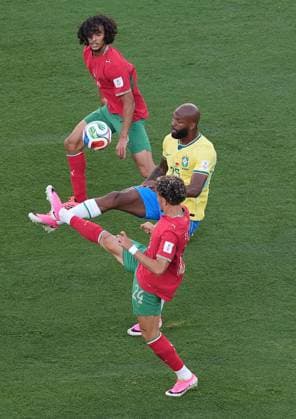 Igor Thiago of Brazil and Neil El Aynaoui of Morocco in action Brazil v Morocco, 2026 FIFA World Cup, WM, Weltmeisterschaft, Fussball Group C, Football, New York New Jersey Stadium, East Rutherford, New Jersey, USA - 13 Jun 2026East Rutherford New York New Jersey Stadium New Jersey (NJ) United States of America EDITORIAL USE ONLY No use with unauthorised audio, video, data, fixture lists, club league logos or live services. Online in-match use limited to 120 images, no video emulation. No use in betting, games or single club league player publications.  Copyright: xIsmaelxAdnan Shutterstockx 16924266k