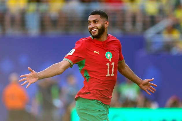 Brazil v Morocco: Group C - FIFA World Cup, WM, Weltmeisterschaft, Fussball 2026 Ismael Saibari of Morocco celebrates 1st goal during the FIFA World Cup 2026 Group C match between Brazil and Morocco at New York New Jersey Stadium on June 13, 2026 in East Rutherford, United States. WARNING! This Photograph May Only Be Used For Newspaper And Or Magazine Editorial Purposes. May Not Be Used For Publications Involving 1 player, 1 Club Or 1 Competition Without Written Authorisation From Football DataCo Ltd. For Any Queries, Please Contact Football DataCo Ltd on +44 (0) 207 864 9121 East Rutherford New York New Jersey Stadium NJ United States Copyright: xAllstarxPicturexLibraryxLtdx