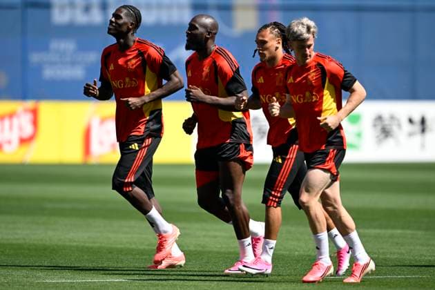 Belgian national football team - 2026 FIFA World Cup, WM, Weltmeisterschaft, Fussball - media activities 13 06 2026 RENTON, UNITED STATES OF AMERICA - JUNE 13 : Onana Amadou midfielder of Belgium, Lukaku Romelu forward of Belgium, Moreira Da Silva Diego defender of Belgium and Saelemaekers Alexis midfielder of Belgium pictured during a training session at the training grounds of the Belgian national football team during the 2026 FIFA World Cup on June 13, 2026 in Renton, United States of America, 13 06 2026 Renton United States of America  Copyright: xNicoxVereeckenx