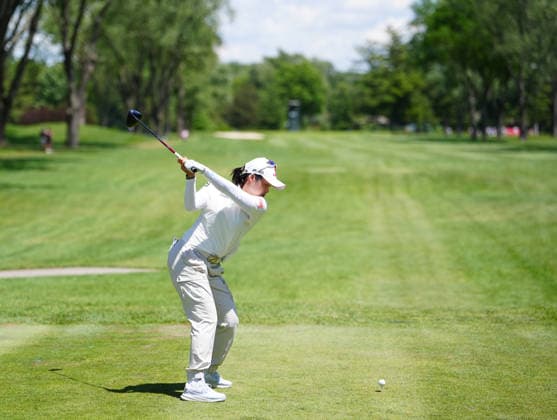MIDLAND, MI - JUNE 13: LPGA, Golf Damen golfer Hey-Jin Choi plays her tee shot on the 10th hole on June 13, 2026, during the third round of the LPGA Dow Championship at Midland Country Club in Midland, Michigan. (Photo by Brian Spurlock Icon Sportswire) GOLF: JUN 13 LPGA Dow Championship EDITORIAL USE ONLY Icon26061318