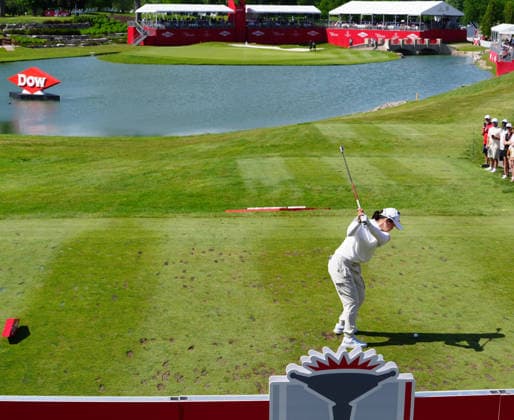 MIDLAND, MI - JUNE 13: LPGA, Golf Damen golfer Hey-Jin Choi plays her tee shot on the 18th hole on June 13, 2026, during the third round of the LPGA Dow Championship at Midland Country Club in Midland, Michigan. (Photo by Brian Spurlock Icon Sportswire) GOLF: JUN 13 LPGA Dow Championship EDITORIAL USE ONLY Icon26061319