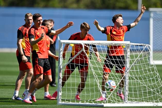 Belgian national football team - 2026 FIFA World Cup, WM, Weltmeisterschaft, Fussball - media activities 13 06 2026 RENTON, UNITED STATES OF AMERICA - JUNE 13 : De Bruyne Kevin forward of Belgium, Vanaken Hans midfielder of Belgium, De Ketelaere Charles midfielder of Belgium and De Cuyper Maxim defender of Belgium pictured during a training session at the training grounds of the Belgian national football team during the 2026 FIFA World Cup on June 13, 2026 in Renton, United States of America, 13 06 2026 Renton United States of America  Copyright: xNicoxVereeckenx