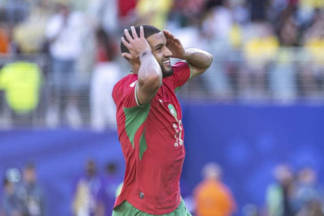 Ismael Saibari of Morocco celebrates after scoring team s first goal during the FIFA World Cup, WM, Weltmeisterschaft, Fussball 2026 Group C match between Brazil and Morocco at New York New Jersey Stadium on June 13th,2026 (Photo by Joao Bravo Sports Press Photo)  Copyright: xJoaoxBravo SportsxPressxPhotox Sportspressphoto_SPR165796