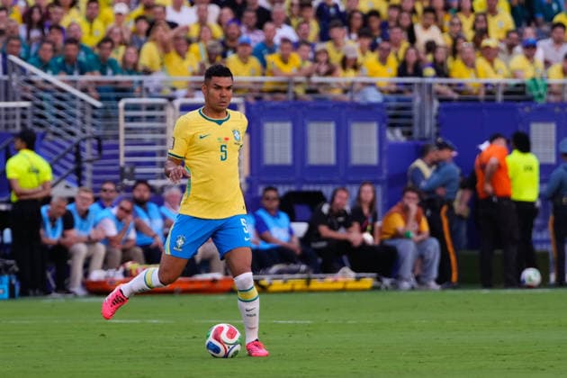 Brazil v Morocco: Group C - FIFA World Cup, WM, Weltmeisterschaft, Fussball 2026 Casemiro of Brazil plays the ball during the FIFA World Cup 2026 Group C match between Brazil and Morocco at New York New Jersey Stadium on June 13, 2026 in East Rutherford, New Jersey. East Rutherford New Jersey United States  Copyright: xJosexBretonx originalFilename:bretonhernandez-brazilvm260613_npan7.jpg