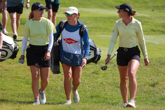 Dow Championship Midland, MI - JUNE 13: Celine Borge of Norway (left) walks with her teammate Polly Mack of Germany (right) to the 18th green during the third round of the Dow Championship at Midland Country Club on June 13, 2026 in Midland, Michigan. Midland Michigan United States  Copyright: xAmyxLemusx originalFilename:lemus-dowchamp260613_npNRO.jpg