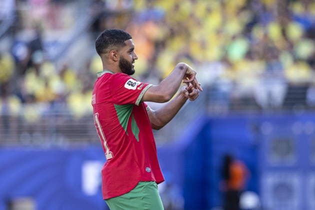 Ismael Saibari of Morocco celebrates after scoring team s first goal during the FIFA World Cup, WM, Weltmeisterschaft, Fussball 2026 Group C match between Brazil and Morocco at New York New Jersey Stadium on June 13th,2026 (Photo by Joao Bravo Sports Press Photo)  Copyright: xJoaoxBravo SportsxPressxPhotox Sportspressphoto_SPR165800