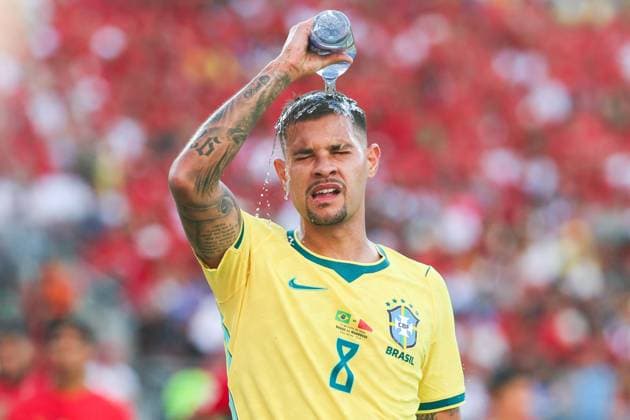 RECORD DATE NOT STATED FIFA World Cup, WM, Weltmeisterschaft, Fussball 2026 - Group C - Brazil v Morocco Bruno Guimaraes player of Brazil during the match between Brazil and Morocco in the first round of Group C of the 2026 FIFA World Cup group stage at New York New Jersey Stadium, on Saturday, June 13, 2026.(Foto: William Volcov Brazil Photo Press IMAGO) Sports East Rutherford NJ United States of America Copyright: xWILLIAMxVOLCOVx