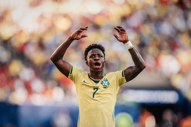 Soccer Men FIFA World Cup 2026 Group C Brazil vs Morocco 13 06 2026 Vinicius Junior 7, Brazil heats up the fans cheers emotions East Rutherford New York New Jersey Stadium New Jersey United States of America