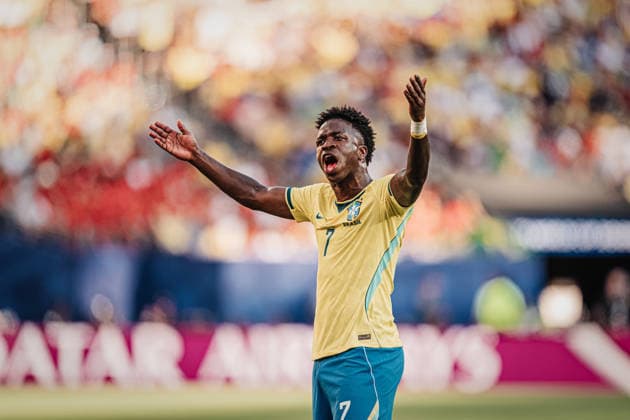 Soccer Men FIFA World Cup 2026 Group C Brazil vs Morocco 13 06 2026 Vinicius Junior 7, Brazil heats up the fans cheers emotions East Rutherford New York New Jersey Stadium New Jersey United States of America