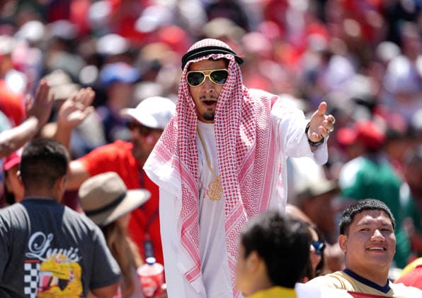 Qatar v Switzerland - FIFA World Cup, WM, Weltmeisterschaft, Fussball 2026 - Group B SANTA CLARA, UNITED STATES - JUNE 13: A fan of Qatar poses during the 2026 FIFA World Cup First Stage Group B match between Qatar and Switzerland at Levi’s Stadium (San Francisco Bay Area Stadium) in Santa Clara, California, United States on June 13, 2026. Tayfun Coskun Anadolu California United States. Editorial use only. Please get in touch for any other usage.  Copyright: x2026xAnadoluxTayfunxCoskunx