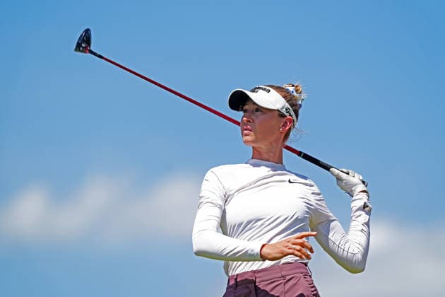 MIDLAND, MI - JUNE 13: LPGA, Golf Damen golfer Nelly Korda plays her tee shot on the 12th hole on June 13, 2026, during the third round of the LPGA Dow Championship at Midland Country Club in Midland, Michigan. (Photo by Brian Spurlock Icon Sportswire) GOLF: JUN 13 LPGA Dow Championship EDITORIAL USE ONLY Icon26061331