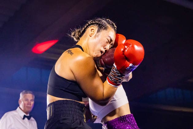 FLENSBURG, GERMANY - JUNE 13: Action inside the ropes during the WBO International Super Feather Title Fight between Lara Ochmann (Germany) vs. Amanda Chan (Singapore) at Gorzelniaski Halle on June 13, 2026 in Flensburg, Germany. Schleswig-Holstein Germany Copyright: xMarioxM.xKobergx