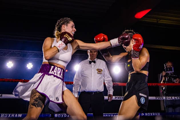 FLENSBURG, GERMANY - JUNE 13: Action inside the ropes during the WBO International Super Feather Title Fight between Lara Ochmann (Germany) vs. Amanda Chan (Singapore) at Gorzelniaski Halle on June 13, 2026 in Flensburg, Germany. Schleswig-Holstein Germany Copyright: xMarioxM.xKobergx