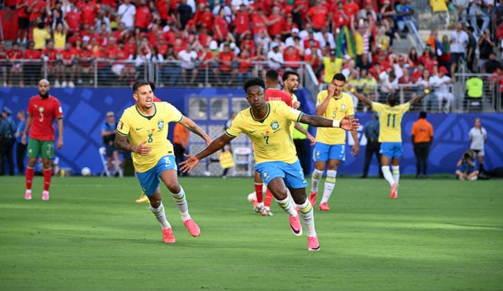 Soccer, Men, FIFA World Cup 2026 in Mexico, Canada and USA, Match in New York New Jersey Group C, 1 Matchday , Brazil Morocco, Vinicius Junior Brazil Cheer Goal 1 1 Vini Jr , 13 06 2026, Copyright: xMatthiasxKochx