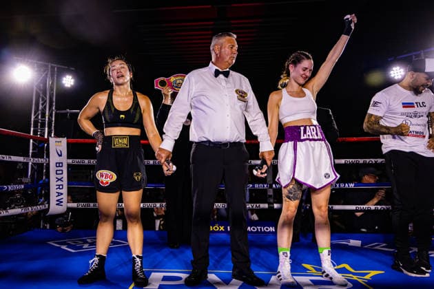 FLENSBURG, GERMANY - JUNE 13: Lara Ochmann (Germany) winner by decision during the WBO International Super Feather Title Fight between Lara Ochmann (Germany) vs. Amanda Chan (Singapore) at Gorzelniaski Halle on June 13, 2026 in Flensburg, Germany. Schleswig-Holstein Germany Copyright: xMarioxM.xKobergx