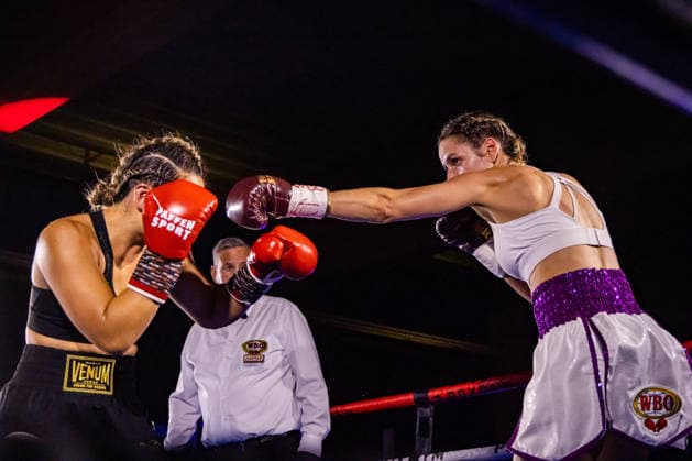 FLENSBURG, GERMANY - JUNE 13: Action inside the ropes during the WBO International Super Feather Title Fight between Lara Ochmann (Germany) vs. Amanda Chan (Singapore) at Gorzelniaski Halle on June 13, 2026 in Flensburg, Germany. Schleswig-Holstein Germany Copyright: xMarioxM.xKobergx