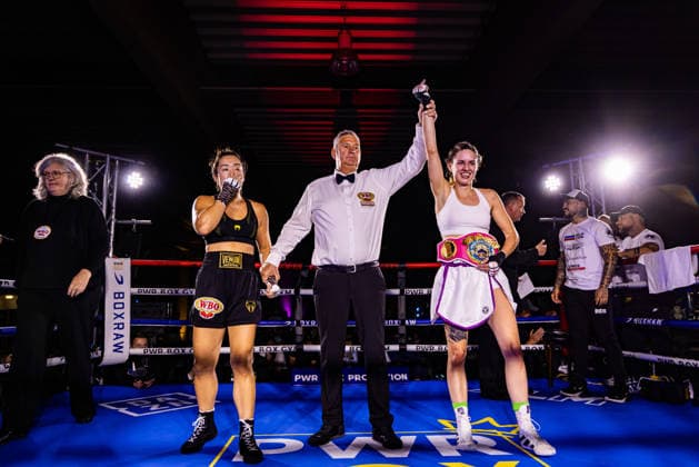 FLENSBURG, GERMANY - JUNE 13: Lara Ochmann (Germany) winner by decision during the WBO International Super Feather Title Fight between Lara Ochmann (Germany) vs. Amanda Chan (Singapore) at Gorzelniaski Halle on June 13, 2026 in Flensburg, Germany. Schleswig-Holstein Germany Copyright: xMarioxM.xKobergx