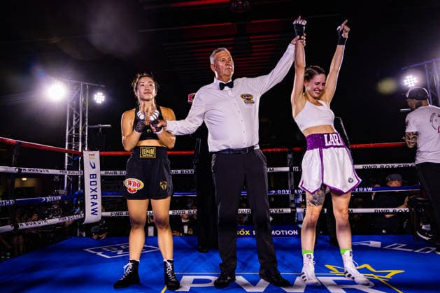 FLENSBURG, GERMANY - JUNE 13: Lara Ochmann (Germany) winner by decision during the WBO International Super Feather Title Fight between Lara Ochmann (Germany) vs. Amanda Chan (Singapore) at Gorzelniaski Halle on June 13, 2026 in Flensburg, Germany. Schleswig-Holstein Germany Copyright: xMarioxM.xKobergx