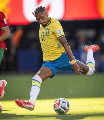 Raphinha of Brazil shoots for goal during a FIFA Men’s World Cup 2026 Group Stage football match between Brazil and Morocco at New York New Jersey Stadium, in East Rutherford on June 13th 2026 (Photo by Ricardo Nogueira SPP)  Copyright: xRicardoxNogueira SPPx Sportspressphoto_SPR165860