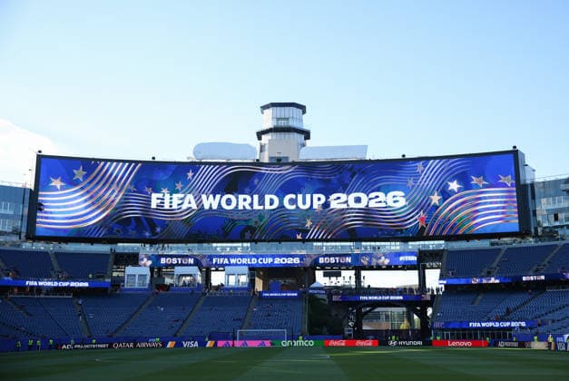 FOXBOROUGH, MA - JUNE 13: General view of FIFA signage prior to the FIFA World Cup, WM, Weltmeisterschaft, Fussball 2026 Group C match between Haiti and Scotland on June 13, 2026, at Boston Stadium in Foxborough, MA. (Photo by M. Anthony Nesmith Icon Sportswire) SOCCER: JUN 13 FIFA World Cup 26 Group C - Haiti vs Scotland EDITORIAL USE ONLY Icon26061309