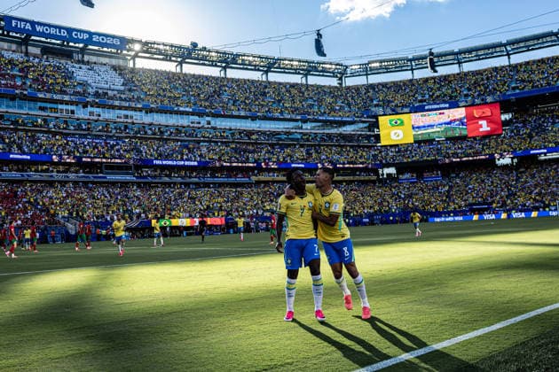 Brazil vs. Morocco NOVA JERSEY, NJ - 13.06.2026: BRAZIL VS. MOROCCO - Vinicius Junior celebrates his goal during the match between Brazil and Morocco, valid for the group stage of the 2026 FIFA World Cup, WM, Weltmeisterschaft, Fussball held at MetLife Stadium, in East Rutherford, New Jersey, United States, this Saturday (13). (Photo: Danilo Fernandes Fotoarena) x2961247x  DaniloxFernandes