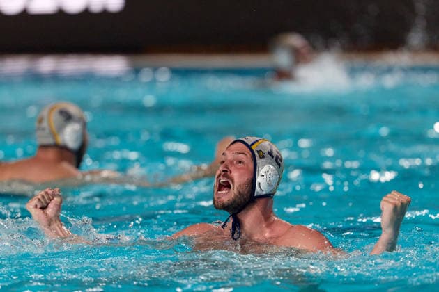 Alejandro Bustos Sanchez of Zodiac CNAB reacts in celebration after winning the European Aquatics Men™s Water polo, Wasserball Champions League gold‘medal match against Pro Recco at the National Pool, Tal‘Qroqq, Malta, on 13 June 2026. Zodiac CNAB v Pro Recco - Men™s Water Polo Men Champions League 2026 Final; EA_CL_2026_MLT