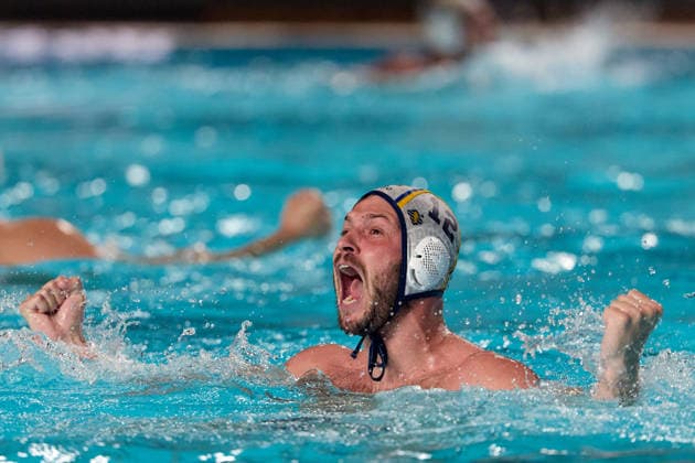 Alejandro Bustos Sanchez of Zodiac CNAB reacts in celebration after winning the European Aquatics Men™s Water polo, Wasserball Champions League gold‘medal match against Pro Recco at the National Pool, Tal‘Qroqq, Malta, on 13 June 2026. Zodiac CNAB v Pro Recco - Men™s Water Polo Men Champions League 2026 Final; EA_CL_2026_MLT