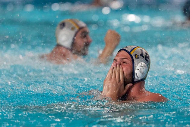 Alejandro Bustos Sanchez of Zodiac CNAB reacts in celebration after winning the European Aquatics Men™s Water polo, Wasserball Champions League gold‘medal match against Pro Recco at the National Pool, Tal‘Qroqq, Malta, on 13 June 2026. Zodiac CNAB v Pro Recco - Men™s Water Polo Men Champions League 2026 Final; EA_CL_2026_MLT