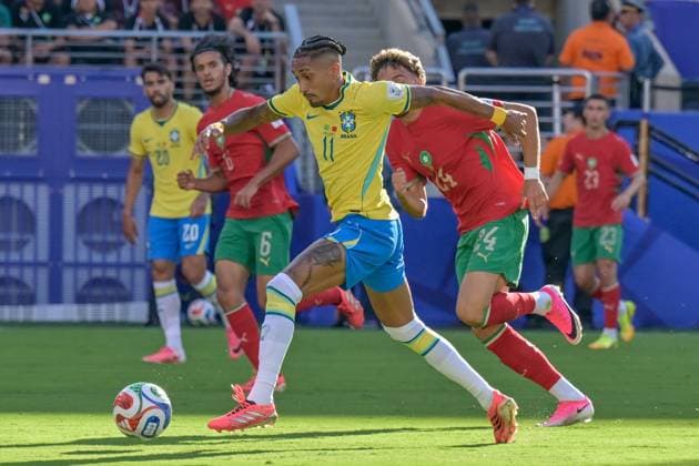 Brazil Face Morocco in FIFA World Cup, WM, Weltmeisterschaft, Fussball 2026 Group C Match EAST RUTHERFORD, NEW JERSEY, USA JUNE 13, 2026: Players of Brazil and Morocco battle for possession during the FIFA World Cup 2026 Group C match at MetLife Stadium in East Rutherford, New Jersey, USA. NEW JERSEY United States of America Copyright: x xwalidxibrahimx xJNAxPressx