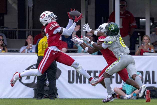 June 13, 2026, Washington, D.C, U.S: DC Defenders cornerback Kai Gray (17) defends a pass intended for Louisville Kings wide receiver Lucky Jackson (0) in the end zone during the United Bowl UFL Championship game at Audi Field, Washington, D.C. UFL 2026 - United Bowl -Kings 27:20 Defenders  - ZUMAs304 20260613_zaf_s304_025 Copyright: xScottxStuartx