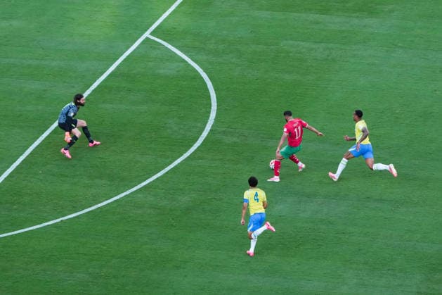 Ismael Saibari of Morocco (C) shoots for goal during a FIFA Men’s World Cup 2026 Group Stage football match between Brazil and Morocco at New York New Jersey Stadium, in East Rutherford on June 13th 2026 (Photo by Alexandra Fechete SPP)  Copyright: xAlexandraxFechete SPPx Sportspressphoto_SPR165922