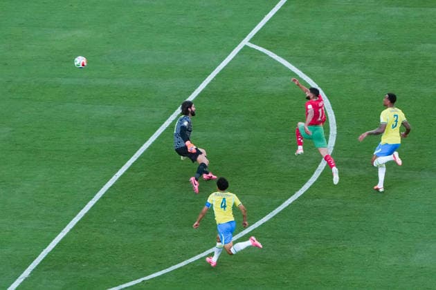 Ismael Saibari of Morocco (C) shoots for goal during a FIFA Men’s World Cup 2026 Group Stage football match between Brazil and Morocco at New York New Jersey Stadium, in East Rutherford on June 13th 2026 (Photo by Alexandra Fechete SPP)  Copyright: xAlexandraxFechete SPPx Sportspressphoto_SPR165925