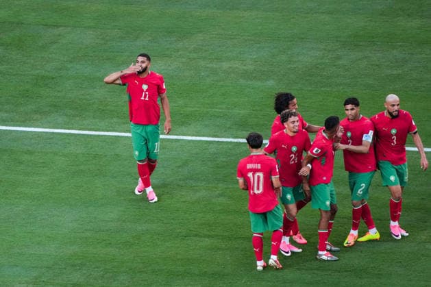 Ismael Saibari of Morocco (C) celebrates after scoring the team s first goal during a FIFA Men’s World Cup 2026 Group Stage football match between Brazil and Morocco at New York New Jersey Stadium, in East Rutherford on June 13th 2026 (Photo by Alexandra Fechete SPP)  Copyright: xAlexandraxFechete SPPx Sportspressphoto_SPR165931