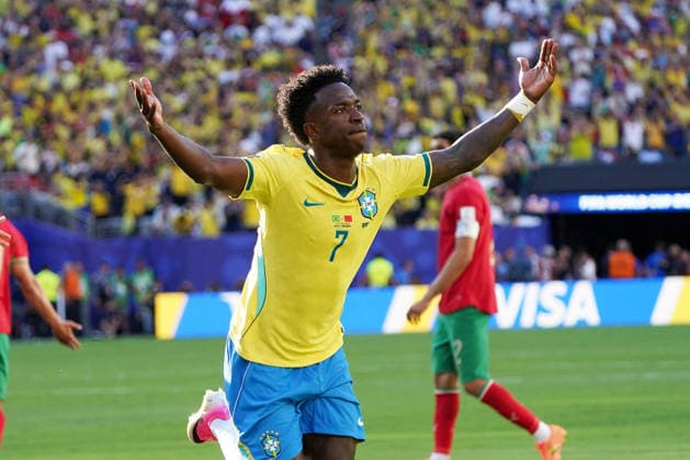 Soccer , World Cup 2026, FIFA WM 2026, Soccer World Cup , Canada ,Mexico, USA 2026, , Brazil vs Morocco, Brasil vs Morocco , Group Stage, Group C, 13 06 2026, Metlife Stadium New Jersey New York Vinicius Junior Brazil, Action, Single Image Photo Chai von der Laage FIFA regulations prohibit any use of photographs as image sequences and or quasi video EDITORIAL USE ONLY,