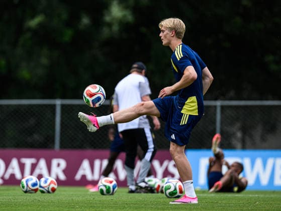 260614 Lucas Bergvall of the Swedish national football team at a training session during day 3 of the FIFA World Cup 2026 on June 14, 2026 in Monterrey Photo Joel Marklund BILDBYRAN kod JM PA1232 fotboll football soccer fotball vm fotbolls vm fotball vm fotbolls vm 2026 fifa world cup 2026 träning practice training sverige sweden sverige a day 3 bbeng  Copyright: JOELxMARKLUND BB260614JM024