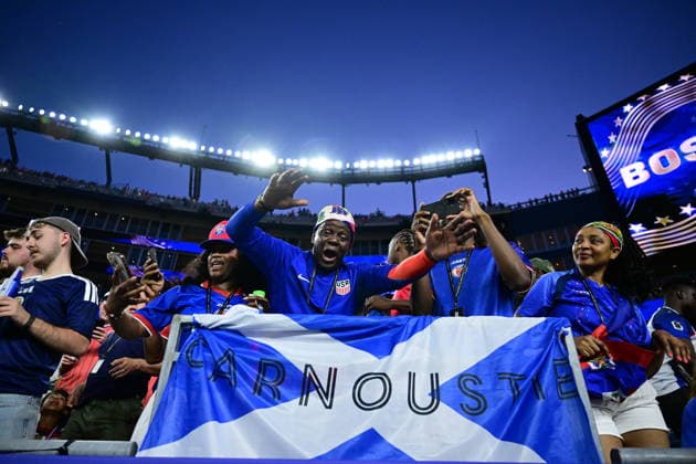 Haiti v Scotland - FIFA World Cup, WM, Weltmeisterschaft, Fussball 2026 - Group C FOXBOROUGH, UNITED STATES - JUNE 13: Fans gather to show their support for their teams prior to 2026 FIFA World Cup First Stage Group C match between Haiti and Scotland at Gillette Stadium (Boston Stadium) in Foxborough, Massachusetts, United States on June 13, 2026. Abdulhamid Hosbas Anadolu Massachusetts United States. Editorial use only. Please get in touch for any other usage.  Copyright: x2026xAnadoluxAbdulhamidxHosbasx