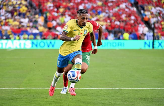 Football, International match, Men, FIFA World Cup 2026, Football World Cup, USA, Group C, MetLife Stadium New Jersey Brazil Morocco 1 1 Raphinha BRA , Amine Harit MOR Action