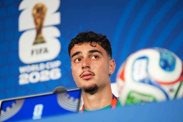 Ahead of Germany v Curacao - FIFA World Cup, WM, Weltmeisterschaft, Fussball 2026 - Group E TEXAS, UNITED STATES - JUNE 13: Alexander Pavlovic of Germany attends a press conference, PK, Pressekonferenz ahead of 2026 FIFA World Cup First Stage Group E match between Germany and Curacao at Houston Stadium in Texas, United States on June 13, 2026. Hakan Akgun Anadolu Texas United States. Editorial use only. Please get in touch for any other usage.  Copyright: x2026xAnadoluxHakanxAkgunx