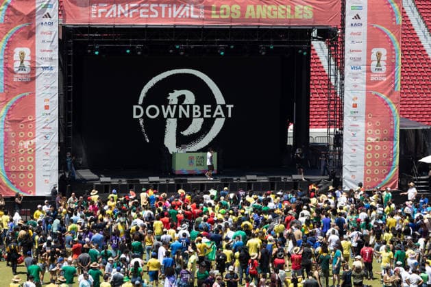 Fans watch Brazil v Morocco - FIFA World Cup, WM, Weltmeisterschaft, Fussball 2026 match in Los Angeles LOS ANGELES, CALIFORNIA - JUNE 13: Supporters watch a live broadcast of FIFA World Cup First Stage Group C opening match between Brazil and Morocco during the Fan Festival at the Los Angeles Memorial Coliseum in Los Angeles, California on June 13, 2026. Grace Hie Yoon Anadolu California United States. Editorial use only. Please get in touch for any other usage.  Copyright: x2026xAnadoluxGracexHiexYoonx