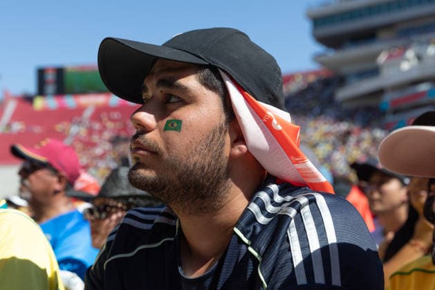 Fans watch Brazil v Morocco - FIFA World Cup, WM, Weltmeisterschaft, Fussball 2026 match in Los Angeles LOS ANGELES, CALIFORNIA - JUNE 13: Supporters watch a live broadcast of FIFA World Cup First Stage Group C opening match between Brazil and Morocco during the Fan Festival at the Los Angeles Memorial Coliseum in Los Angeles, California on June 13, 2026. Grace Hie Yoon Anadolu California United States. Editorial use only. Please get in touch for any other usage.  Copyright: x2026xAnadoluxGracexHiexYoonx