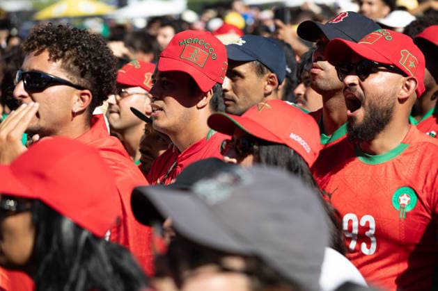 Fans watch Brazil v Morocco - FIFA World Cup, WM, Weltmeisterschaft, Fussball 2026 match in Los Angeles LOS ANGELES, CALIFORNIA - JUNE 13: Supporters watch a live broadcast of FIFA World Cup First Stage Group C opening match between Brazil and Morocco during the Fan Festival at the Los Angeles Memorial Coliseum in Los Angeles, California on June 13, 2026. Grace Hie Yoon Anadolu California United States. Editorial use only. Please get in touch for any other usage.  Copyright: x2026xAnadoluxGracexHiexYoonx