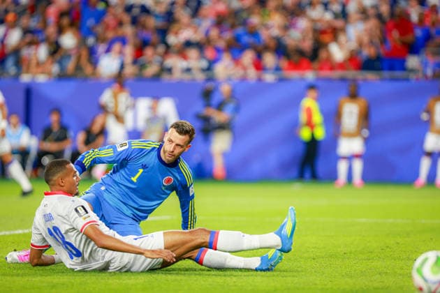 June 14, 2026, Foxborough, Massachusetts, USA: WILSON ISIDOR of Haiti narrowly misses a sliding goal during the 2026 FIFA World Cup, WM, Weltmeisterschaft, Fussball Group C match at Boston Stadium in Massachusetts on June 12, 2026. Haiti 0 V 1 Scotland - FIFA World Cup 2026  - ZUMAm283 20260614_zsp_m283_004 Copyright: xBillyxMyersx