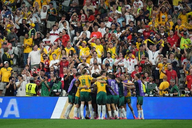 Australia v Turkiye - FIFA World Cup, WM, Weltmeisterschaft, Fussball 2026 - Group D VANCOUVER, CANADA - JUNE 13: Players of Australia celebrates after scoring a goal during the 2026 FIFA World Cup First Stage Group D match between Australia and Turkiye at BC Place Stadium in Vancouver, Canada on June 13, 2026. Ercin Erturk Anadolu British Columbia Canada. Editorial use only. Please get in touch for any other usage.  Copyright: x2026xAnadoluxErcinxErturkx