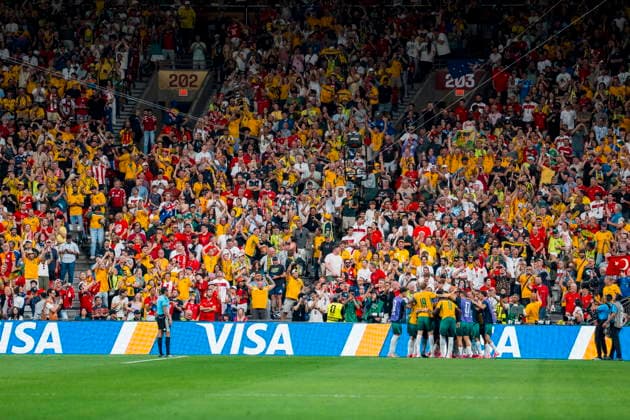 FIFA World Cup, WM, Weltmeisterschaft, Fussball 2026 - Group D - Australia vs Turkey Australian players celebrate a goal scored by Nestory Irankunda in the first half during the FIFA World Cup 2026 group stage match between Australia and Turkey, Vancouver, Canada, 13 June 2026. VANCOUVER Canada  Copyright: xBOBxFRIDx