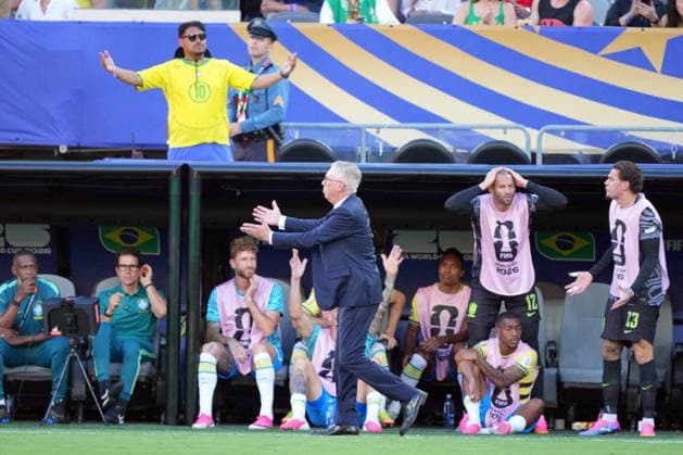 SOCCER - FIFA World Cup, WM, Weltmeisterschaft, Fussball - Brazil vs. Morocco Photo by IPA ABACAPRESS.COM85666465 - Carlo Ancelotti, head coach of Brazil, looks disappointed during the Brazil vs. Morocco match at the FIFA World Cup in New York, USA, on June 13, 2026 New York  Copyright: xIPAxSport ABACAx